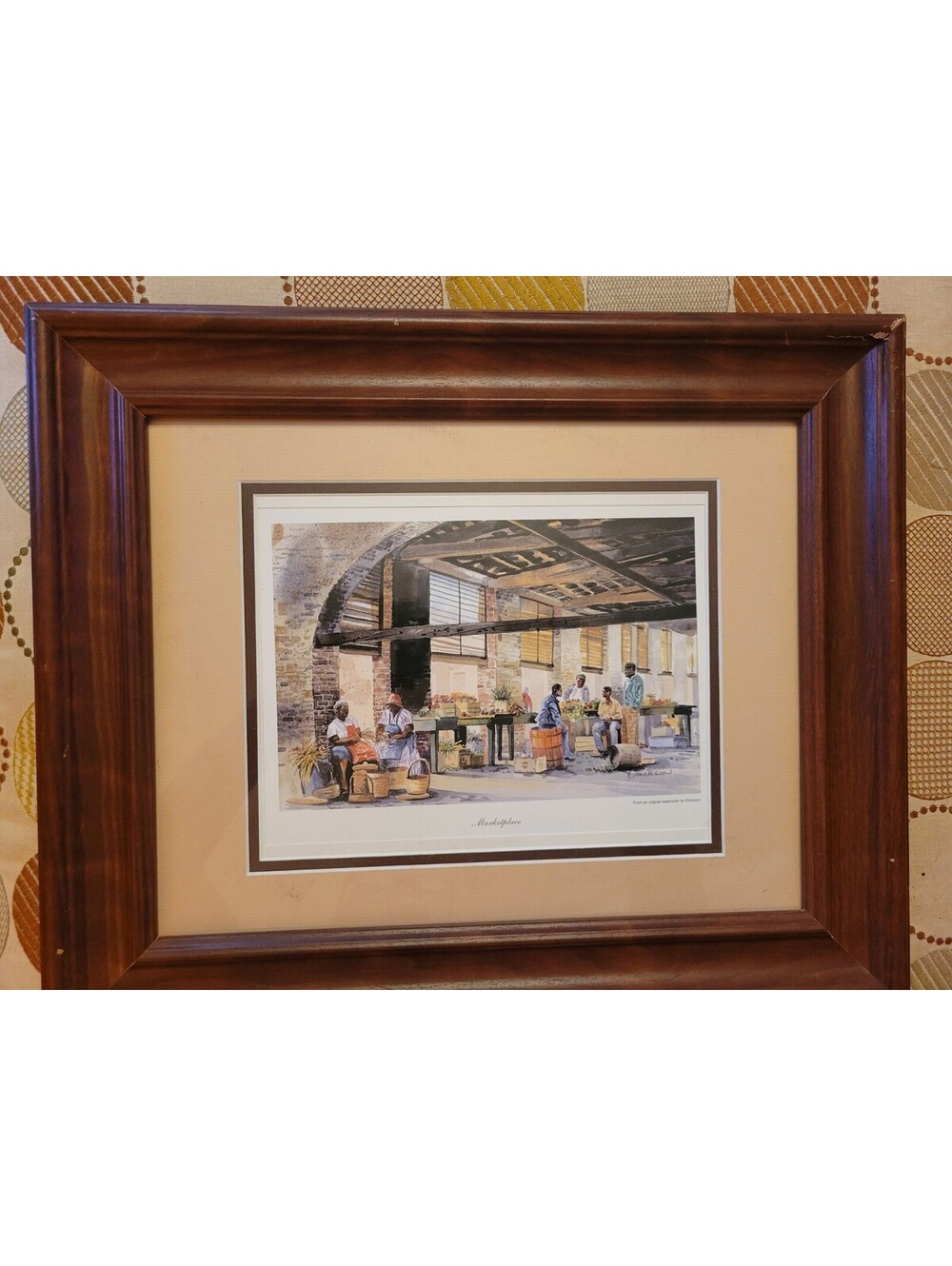Ed Emerson Print Framed “Market” From Original Water Color Black History 14x17